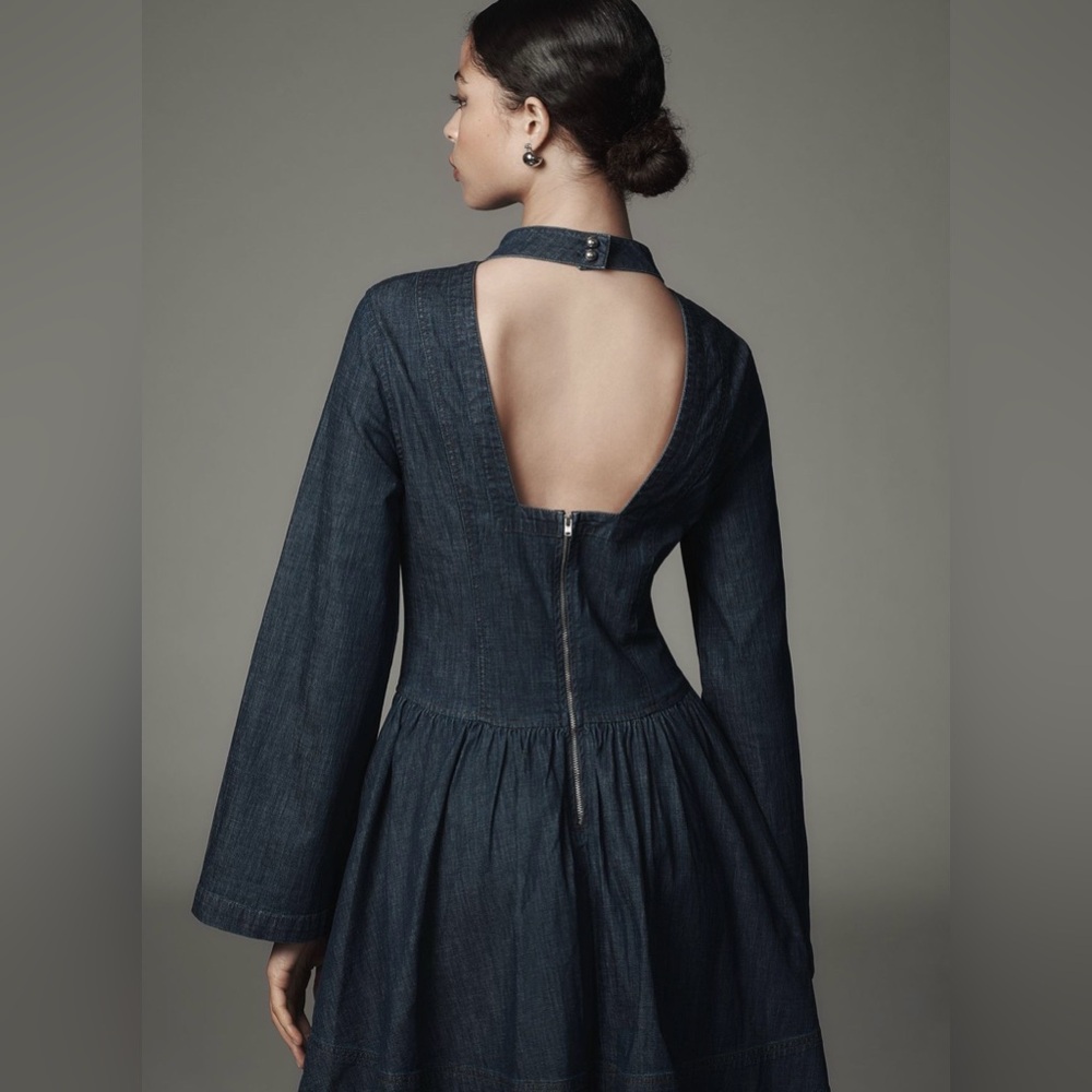 Long Sleeved Denim Drop-Waist Mini Dress from anthropologie